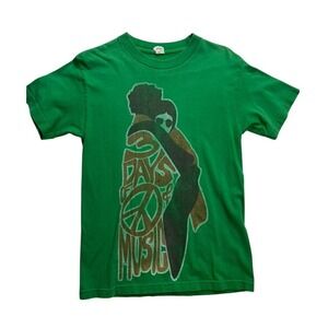 3 Days of Music Peace Symbol Graphic T Shirt Green‎ Cotton Mens Small Festival